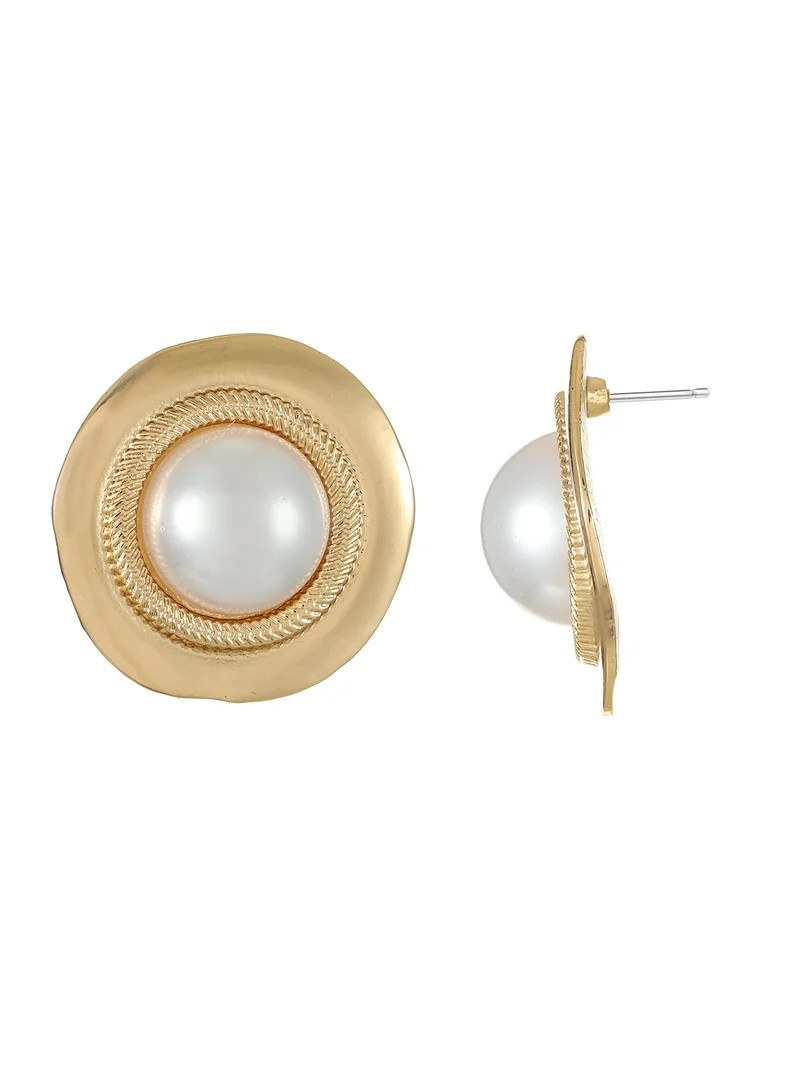 Time and Tru Goldtone and Simulated Pearl Button Stud Earrings, 1 Pair | Walmart (US)
