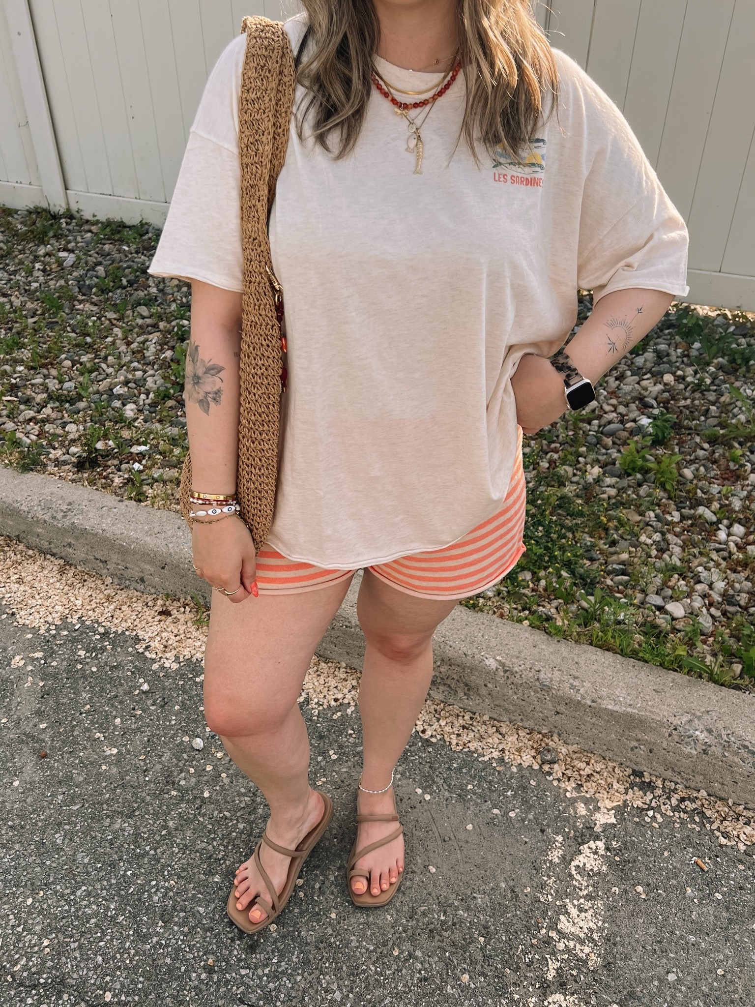Comfy casual summer outfit! Wearing L in both the sardine graphic tee and striped shorts. Crocs sandals are super comfy, I’m a 9.5-10 and wear a 10. Canadian Crocs link under “similar products”

#LTKsummer #LTKsale #LTKmidsize
