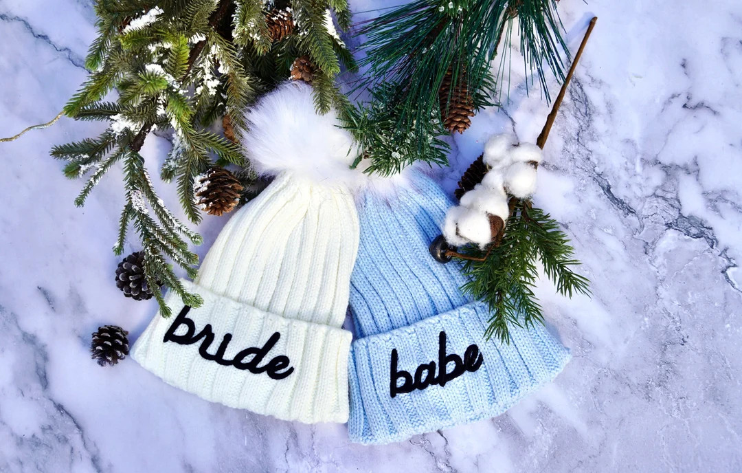White Bride and Blue Bridesmaids Beanies Apres Ski - Etsy | Etsy (US)
