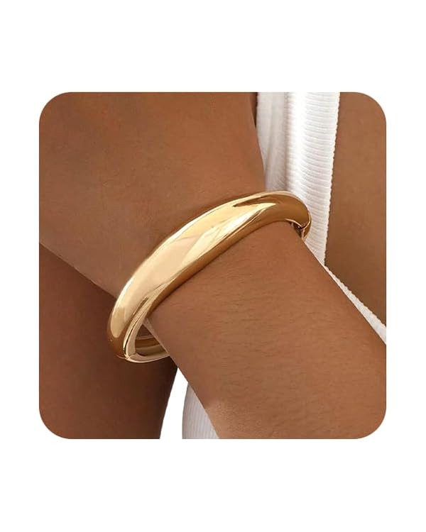 Gold Bangles for Women Chunky Gold Bracelets 18K Gold Plated Stainless Steel Bangles Bracelets Fl... | Amazon (US)