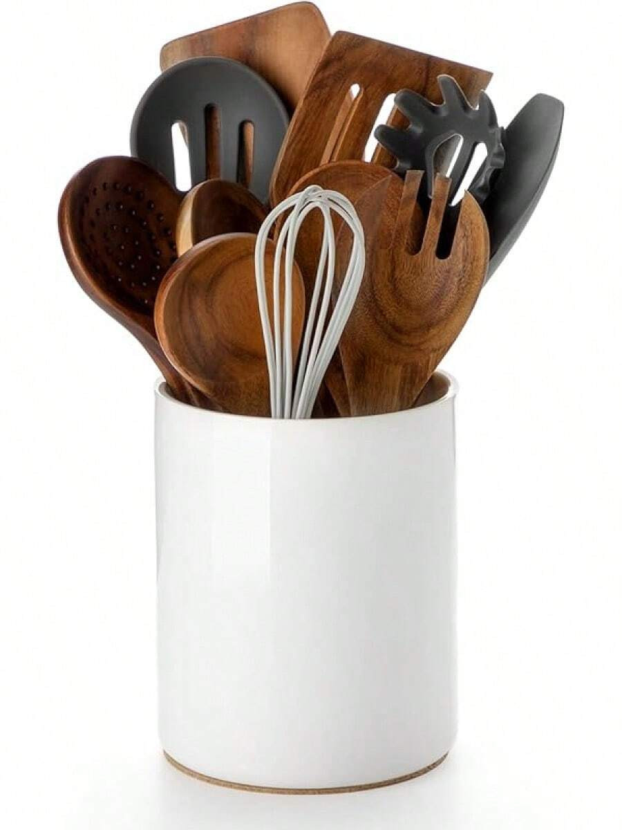 SHEIN X Heather Rae 6.4" Ceramic Kitchen Utensil Holder For Countertop With Protection Cork Botto... | SHEIN