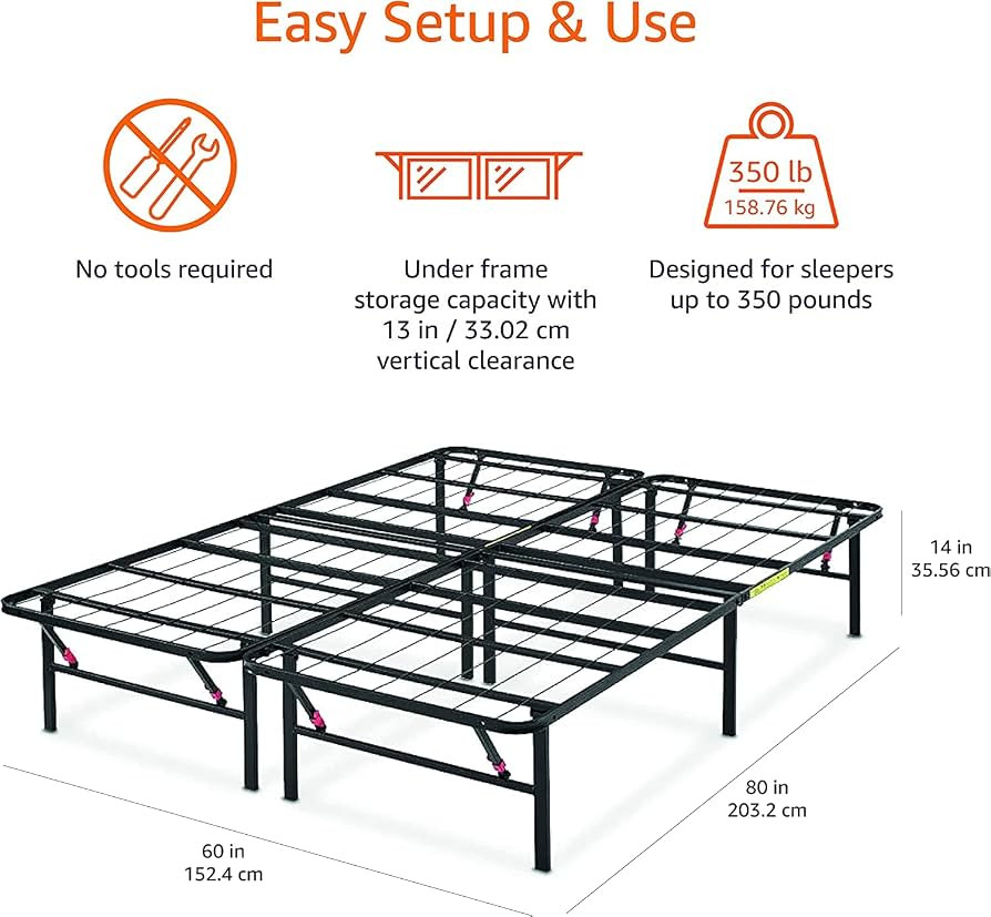 Amazon Basics Bed Frame with Storage, Foldable Metal Platform, Sturdy Steel, No Box Spring Needed... | Amazon (US)
