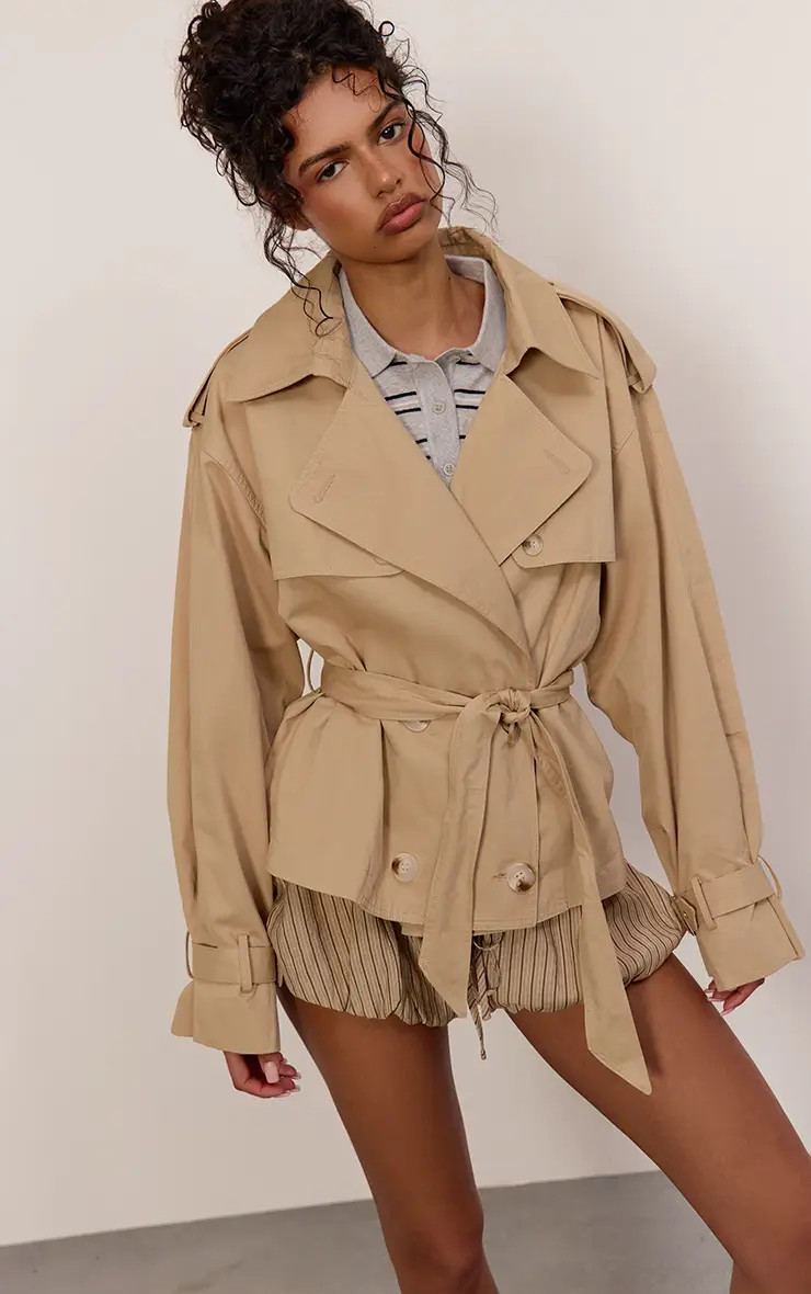 Ecru Cropped Twill Trench Jacket | PrettyLittleThing US