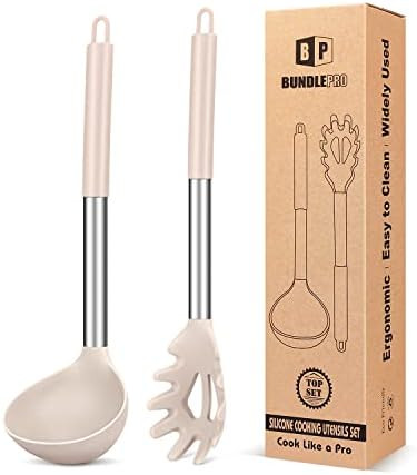 Silicone Pasta Fork and Ladle Spoon Set, Large Non Stick Kitchen Utensils for Cooking,Stirring,Se... | Amazon (US)