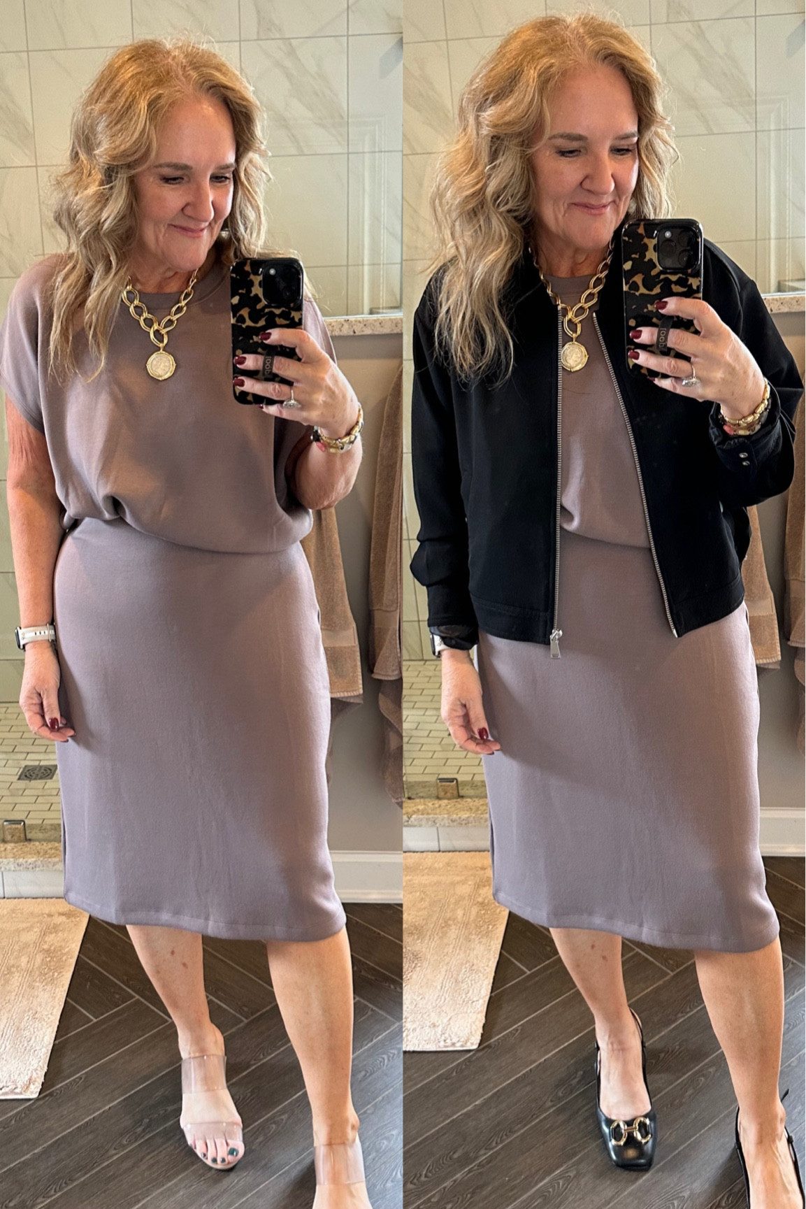 Spanx dress on sale for $79! You can save an additional 10% with code EXTRA10 on orders over $150, both sale and full price styles.

I am wearing a large in this dress, my larger size. I love the fit and it’s super comfortable. Wear it to the office or wear it on the weekend with sneakers or boots. 

My bomber jacket is size medium, it does run big. 

Spanx sale fall dress office dress casual dress essentials dress spanx  sale

#LTKOver40 #LTKMidsize #LTKWorkwear