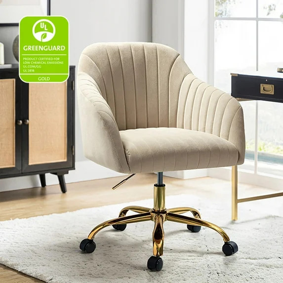 Velvet Office Desk Chair Makeup Vanity Table Chairs Home Adjustable Armchair Gold Legs Tan | Walmart (US)