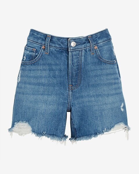 Mid Rise Covered Button Fly Boyfriend Jean Shorts | Express