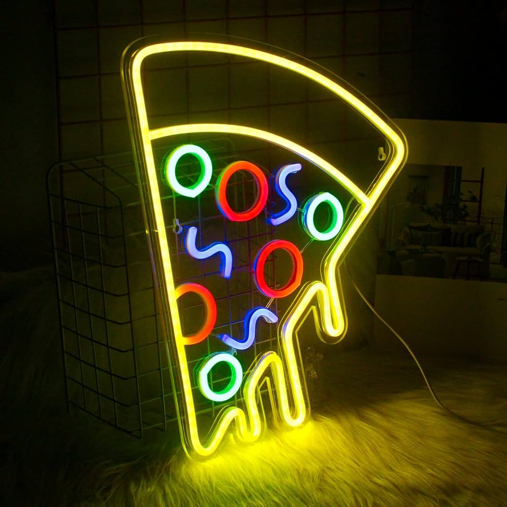 Pizza Shaped Neon Sign USB Powerd LED Signs Wall Decor Yellow Neon Lights for Pizzeria Kitchen Re... | Amazon (US)