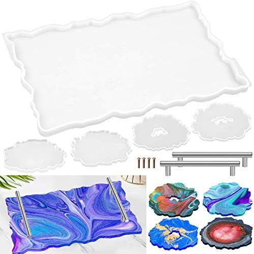 Resin Tray Molds, Thrilez 1Pc Resin Tray Mold Come with 4 Pcs Coaster Molds and 2Pcs Silver Handl... | Amazon (US)