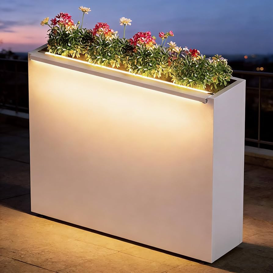 GSK White Metal Planter Box with LED Light Rectangular Illuminate Flower Trough 30" H\u00d710" W\... | Amazon (US)