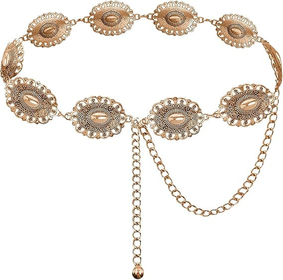 TOPACC Western Metal Concho Belt for Women Cowgirl Chain Belts for Dresses Jeans Country Concert ... | Amazon (US)