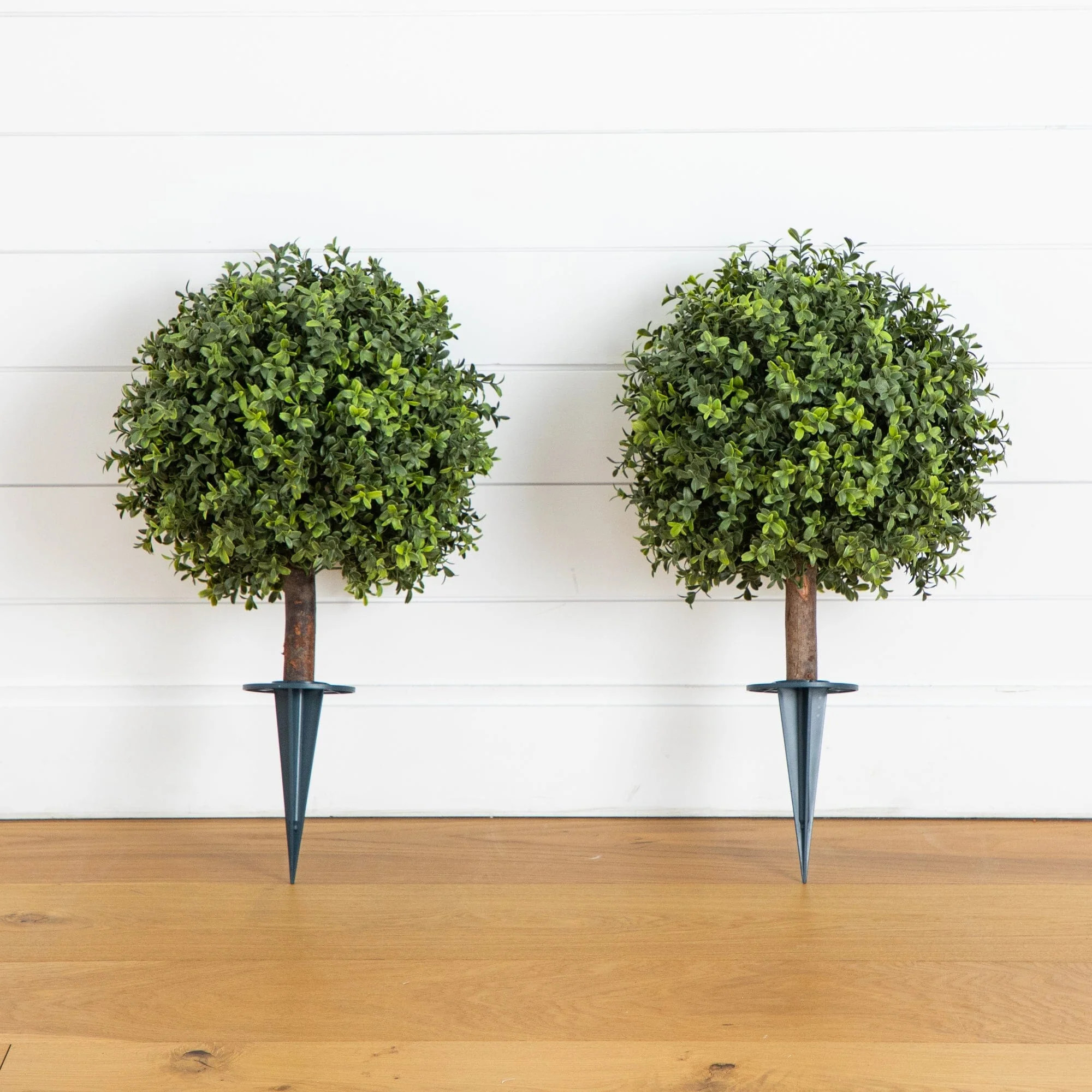 2' UV Resistant Artificial Boxwood Topiary with Integrated Ground Stak | Nearly Natural
