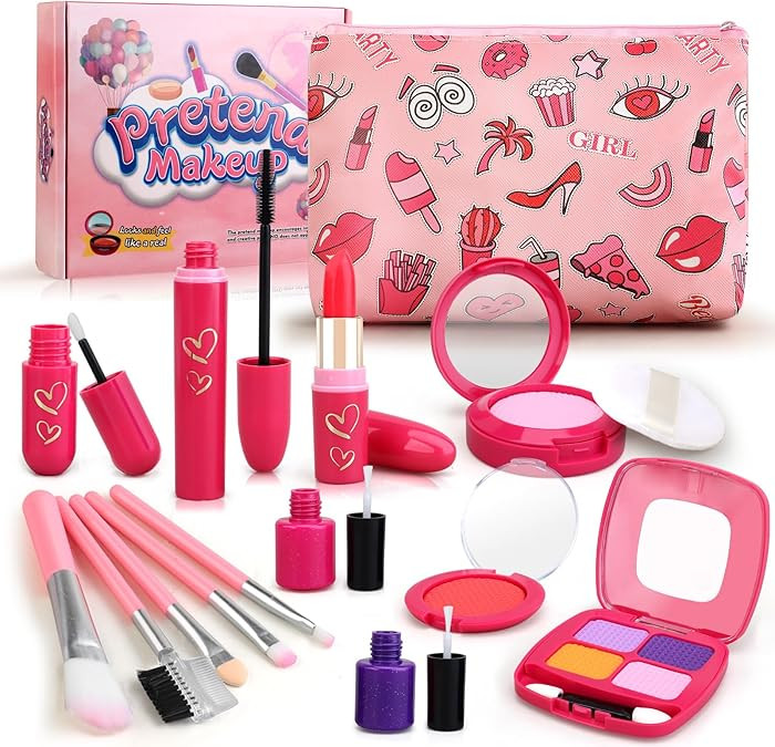 Toddler Girls Toys Pretend Makeup Kits - Fake Makeup Set Toys for Kids 3 4 5 6 Year Old, Play Mak... | Amazon (US)