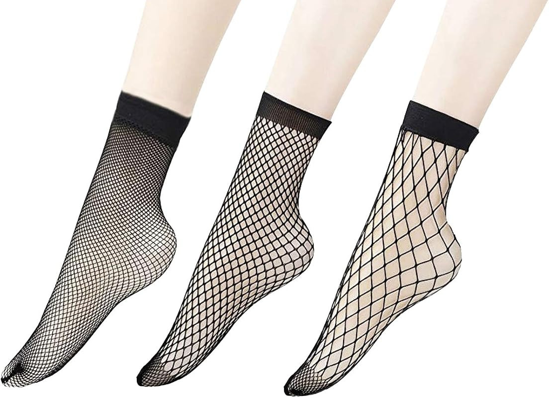 PENTA ANGEL 3 Pairs Women Black Lace Fishnet Socks Elastic Ankle High Dress Hollow Out Mesh Net S... | Amazon (US)