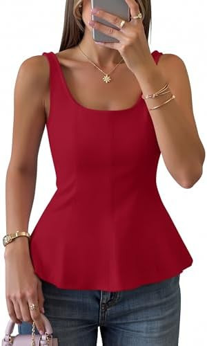 ZESICA Women's Summer Sleeveless Tops 2026 Square Neck Business Casual Tank Tops Slim Fitted Pepl... | Amazon (US)