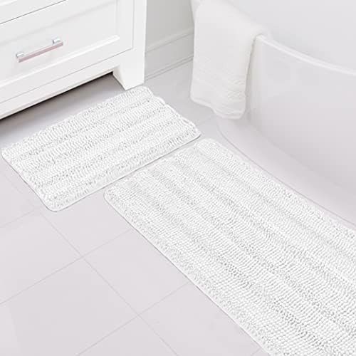 Set of 2 Luxury Chenille Striped Bathroom Rug By lalaLOOM, Thick Absorbent Bath Rugs, Soft Washable  | Amazon (US)