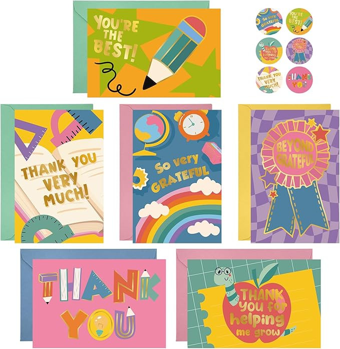 Thboxes Teacher Thank You Cards, 24 Pack 4x6 inch Teacher Appreciation Cards Bulk with Envelopes ... | Amazon (US)