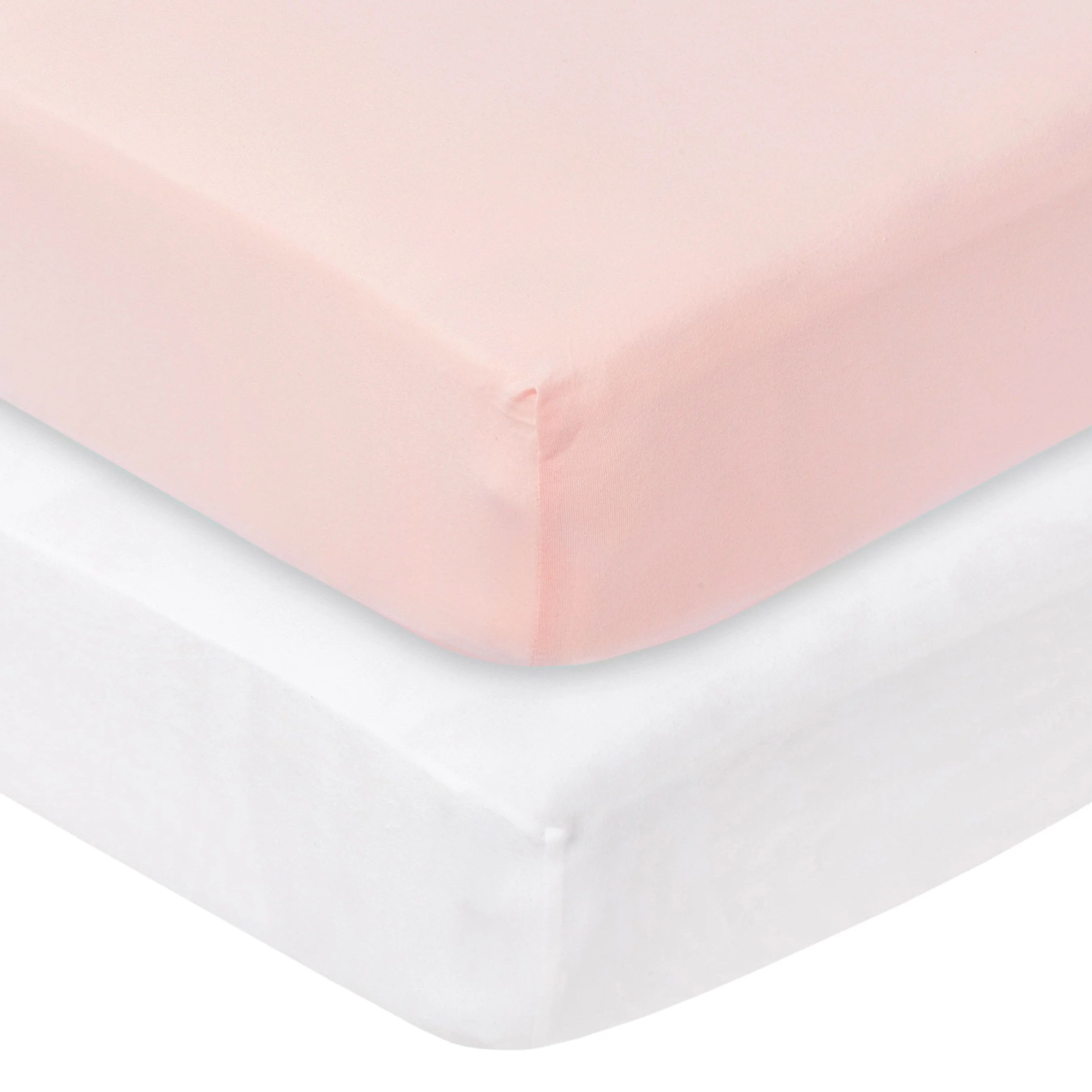 Little Star Organic 100% Pure Organic Cotton Fitted Jersey Knit Crib Sheets, 2 Pk, Pink/White | Walmart (US)