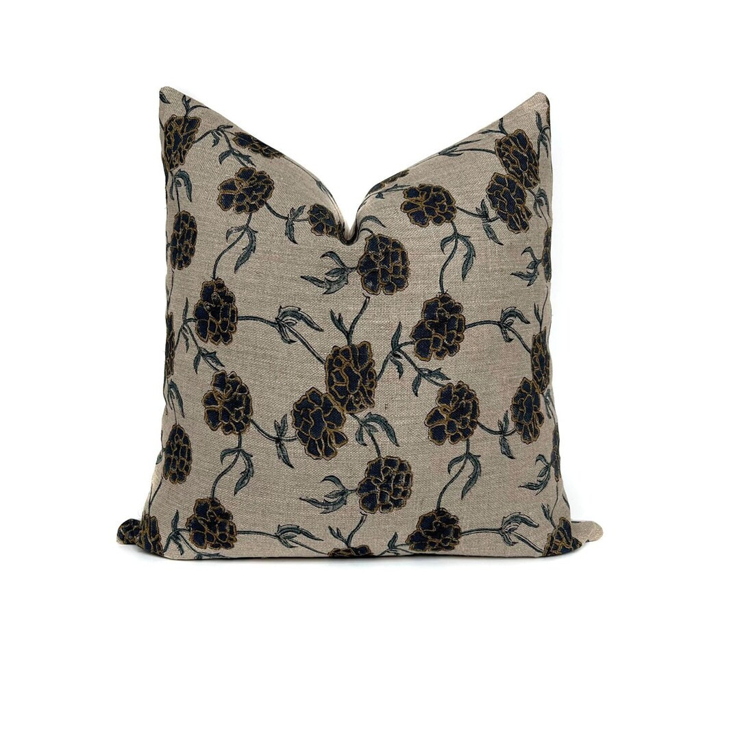 Marigold Pillow Cover Floral Pillow Green Blue Yellow Pillow Farmhouse Decor One Affirmation Bota... | Etsy (US)