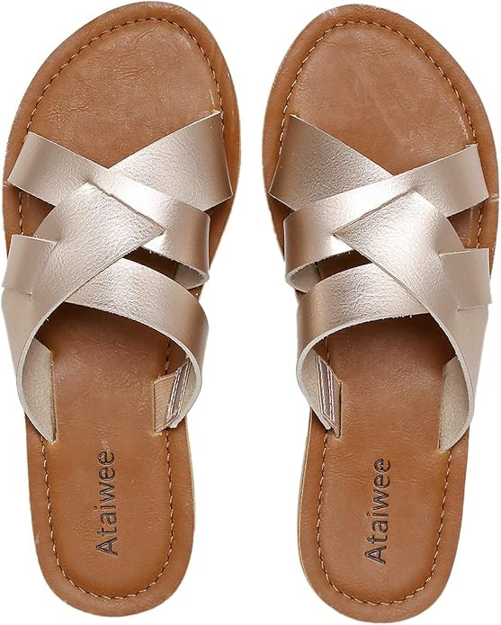 Ataiwee Women's Slide Sandals,Slip On Casual Vegan Thong Strappy Summer Shoes. | Amazon (US)