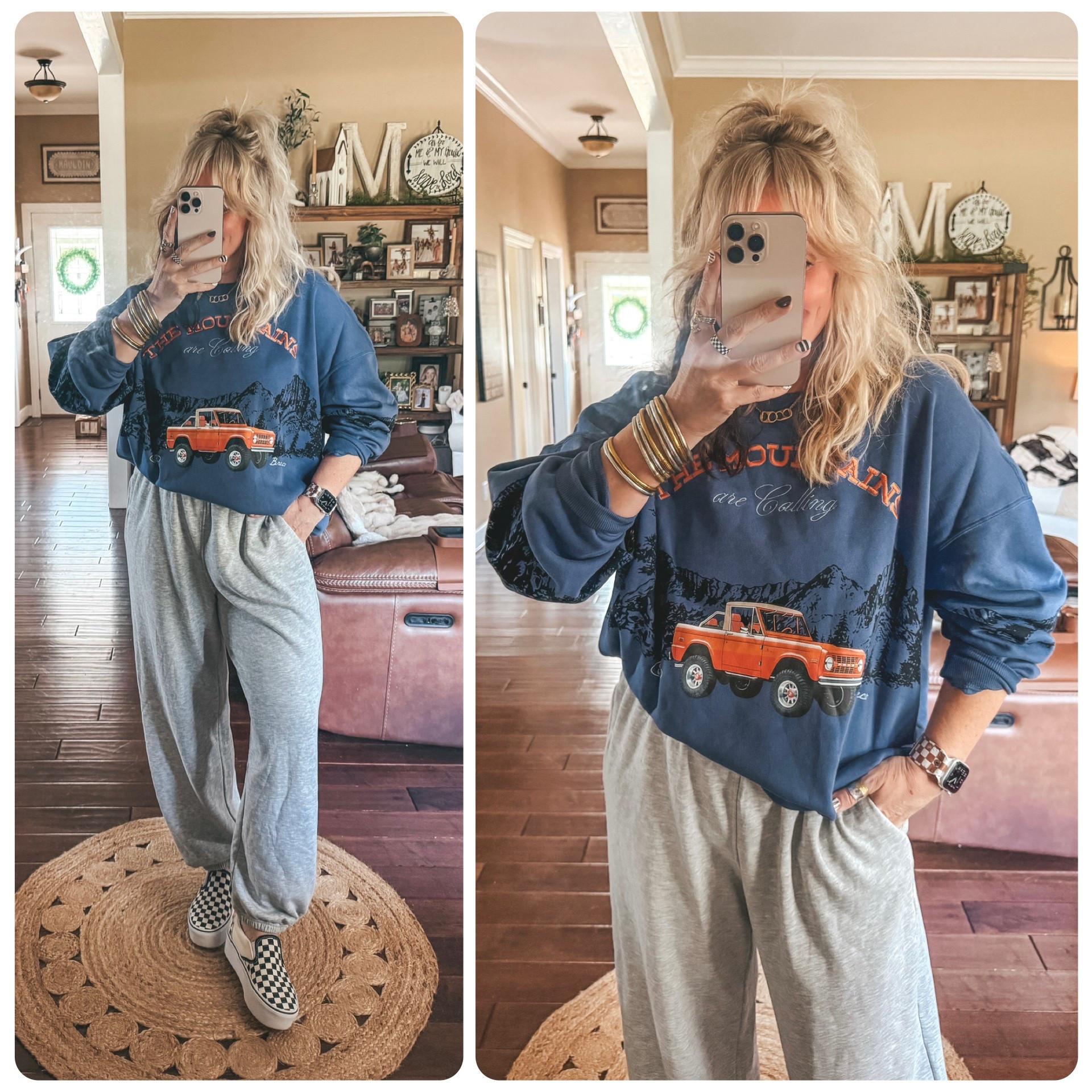 Cozy Bronco sweatshirt! I sized up to a XL. These gray sweatpants are amazing and I’m in a medium.

#LTKOver40