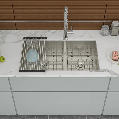 Double Bowl 60/40 Undermount Kitchen Sink With Deep Basins, Soundproofing, And Premium Stainless Steel Construction. | Wayfair North America