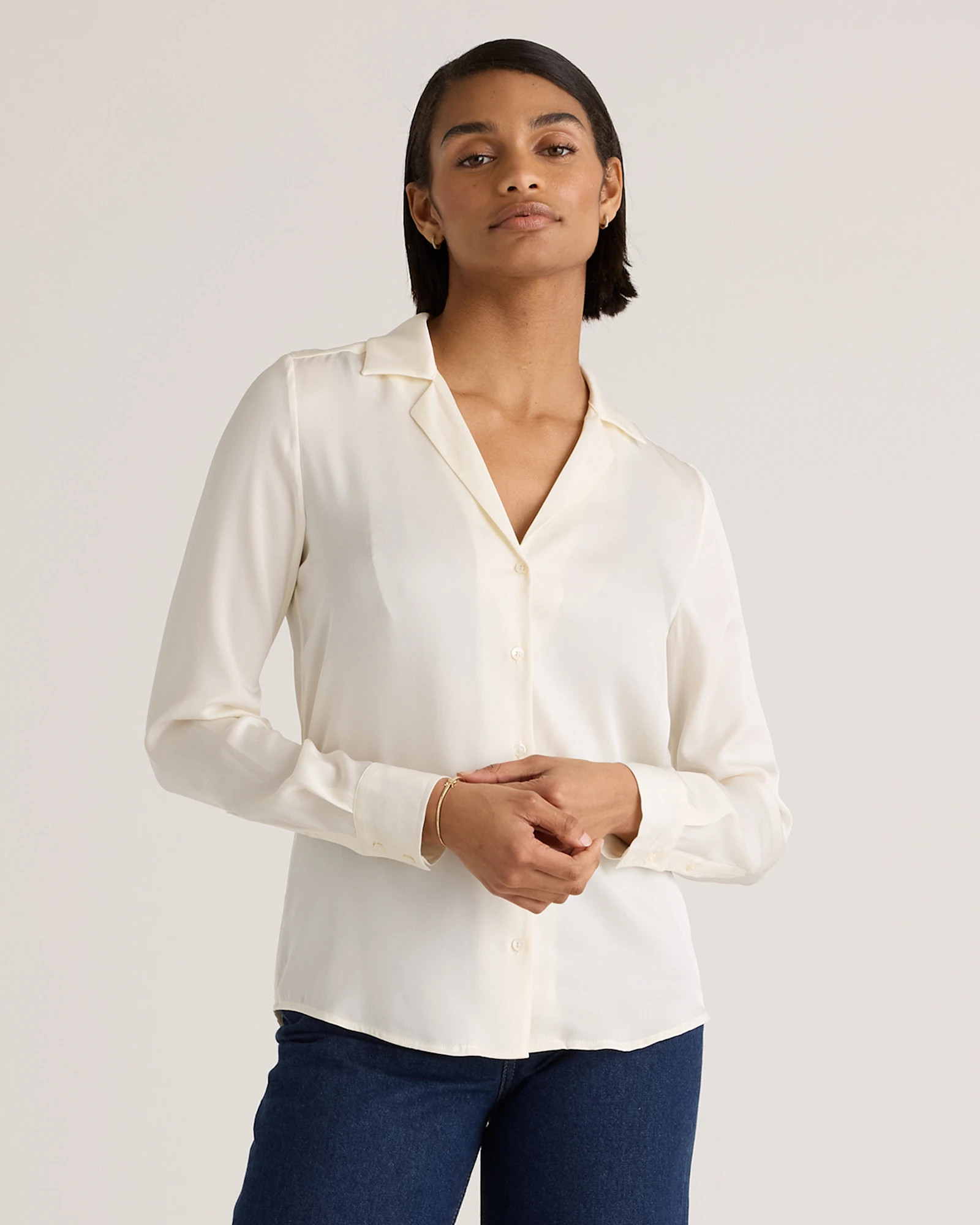 Washable Stretch Silk Notch Collar Blouse | Quince | Quince