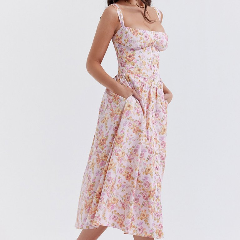 Homecoming Dresses for Teens Hanging Strap Wrapped Chest Small Floral Print Dress Long Dress | Walmart (US)