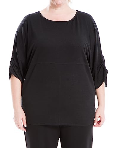 Max Studio Women's Plus Size Cinched Sleeve Knit Top, Black | Amazon (US)