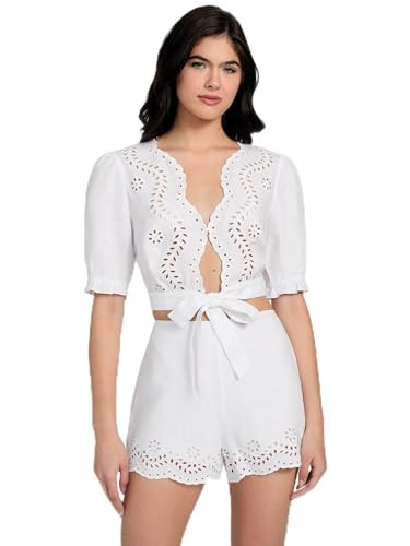 GUESS Women's Eco Short Sleeve Dessa Tie Front Top, Pure White | Amazon (US)