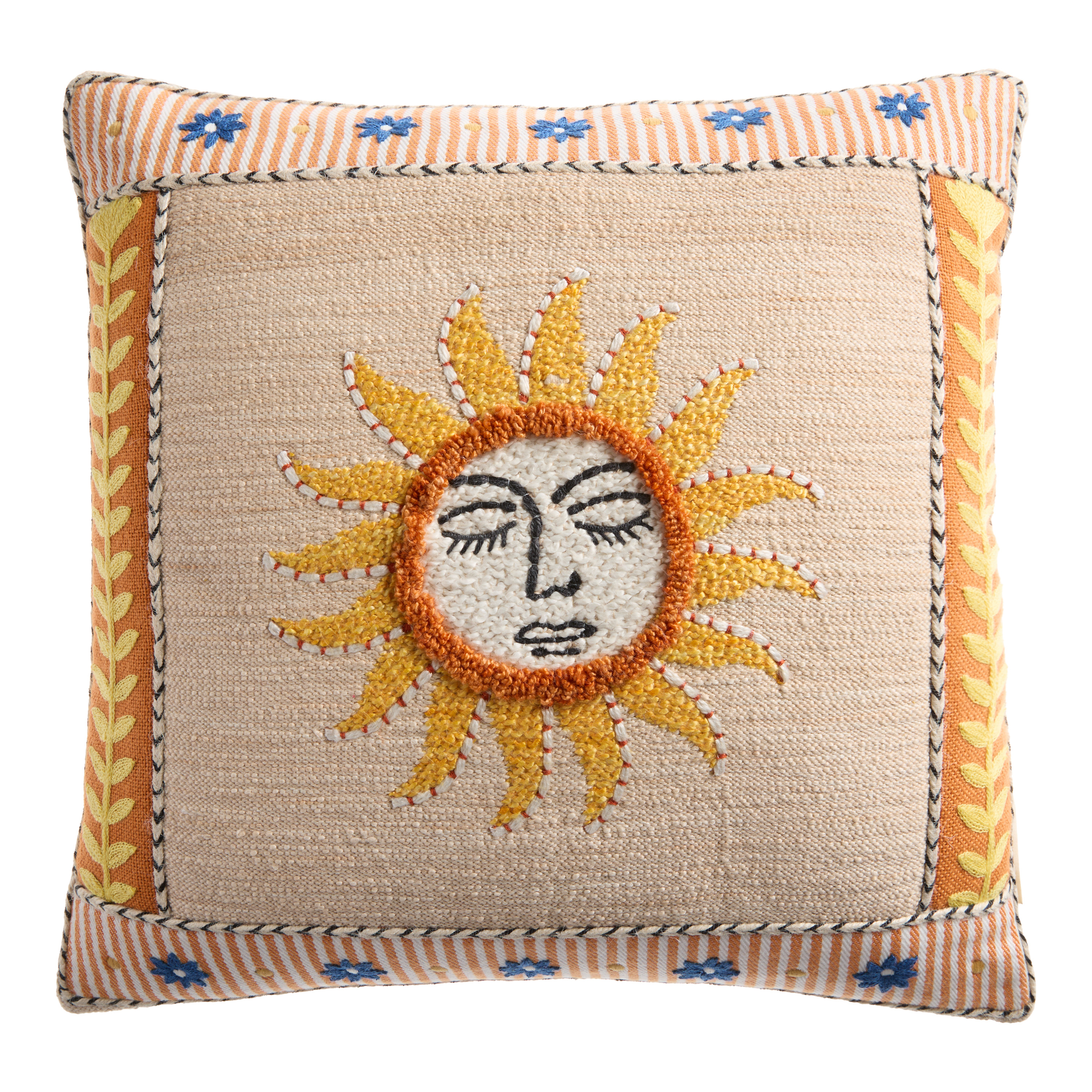 Orange Sun Embroidered Indoor Outdoor Throw Pillow | World Market