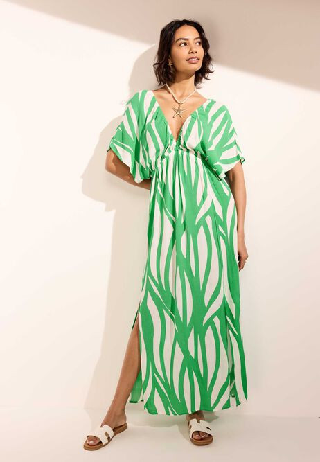 Womens Green & White Patterned Beach Kaftan Dress | Peacocks