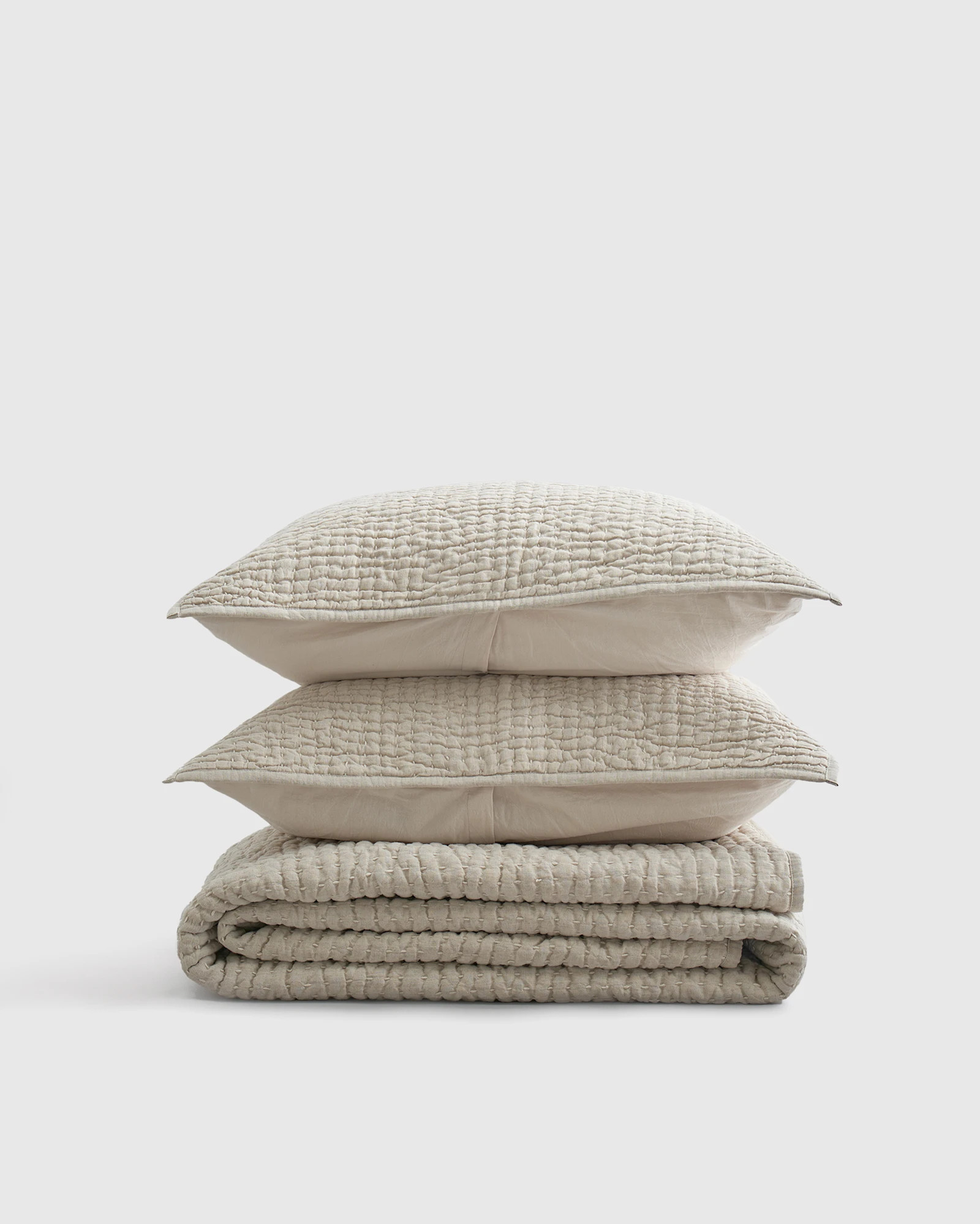 Quince | European Linen Cotton Stitch Quilt Set in Olive, Size Twin | Quince