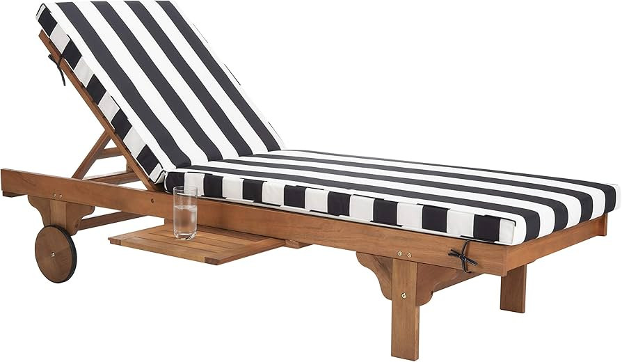 SAFAVIEH Outdoor Collection Newport Natural/ Black & White Stripe Cushion Built-in Side Table Adj... | Amazon (US)