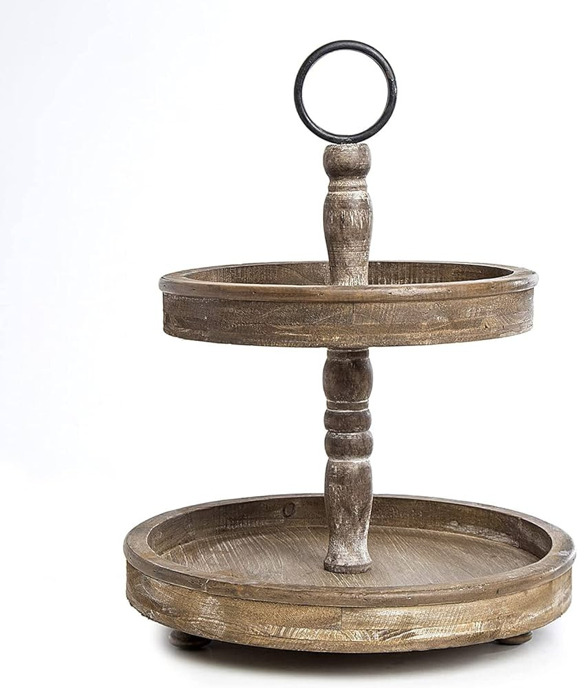 Hallops Wood 2 Tiered Tray | Rustic Farmhouse Decor | Rustic Serving Cake Stand | Galvanized Kitc... | Amazon (US)