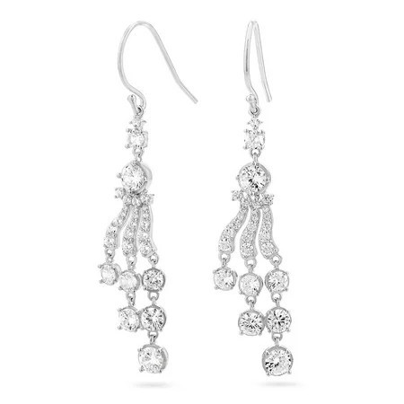 Sterling Silver Cubic Zirconia Triple Chandelier Earrings | Walmart (US)