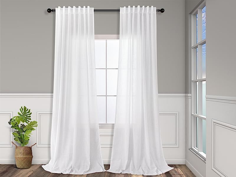 White Linen Curtains 84 Inch Length for Living Room 2 Panel Back Tab Loop Pocket Drape Cotton Tex... | Amazon (US)