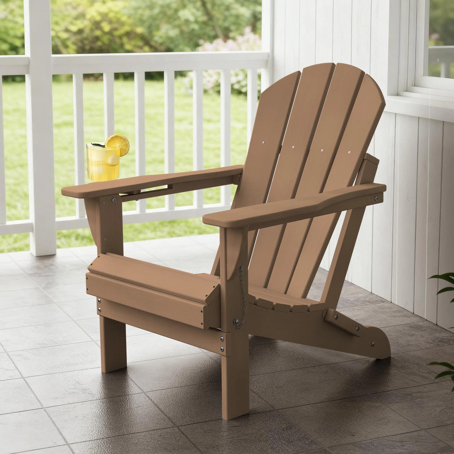 Hayfield HDPE Outdoor Foldable Adirondack Chair with Cup Holder Weather-Resistant | Wayfair North America