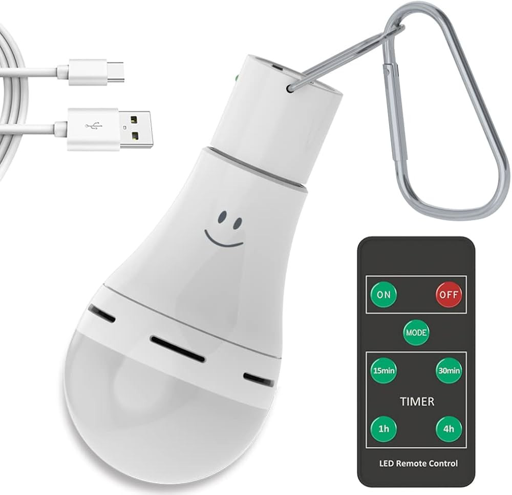 USB Rechargeable Light Bulb with Remote Timer, 4 Light Modes, Portable Emergency Light Bulb Porta... | Amazon (US)