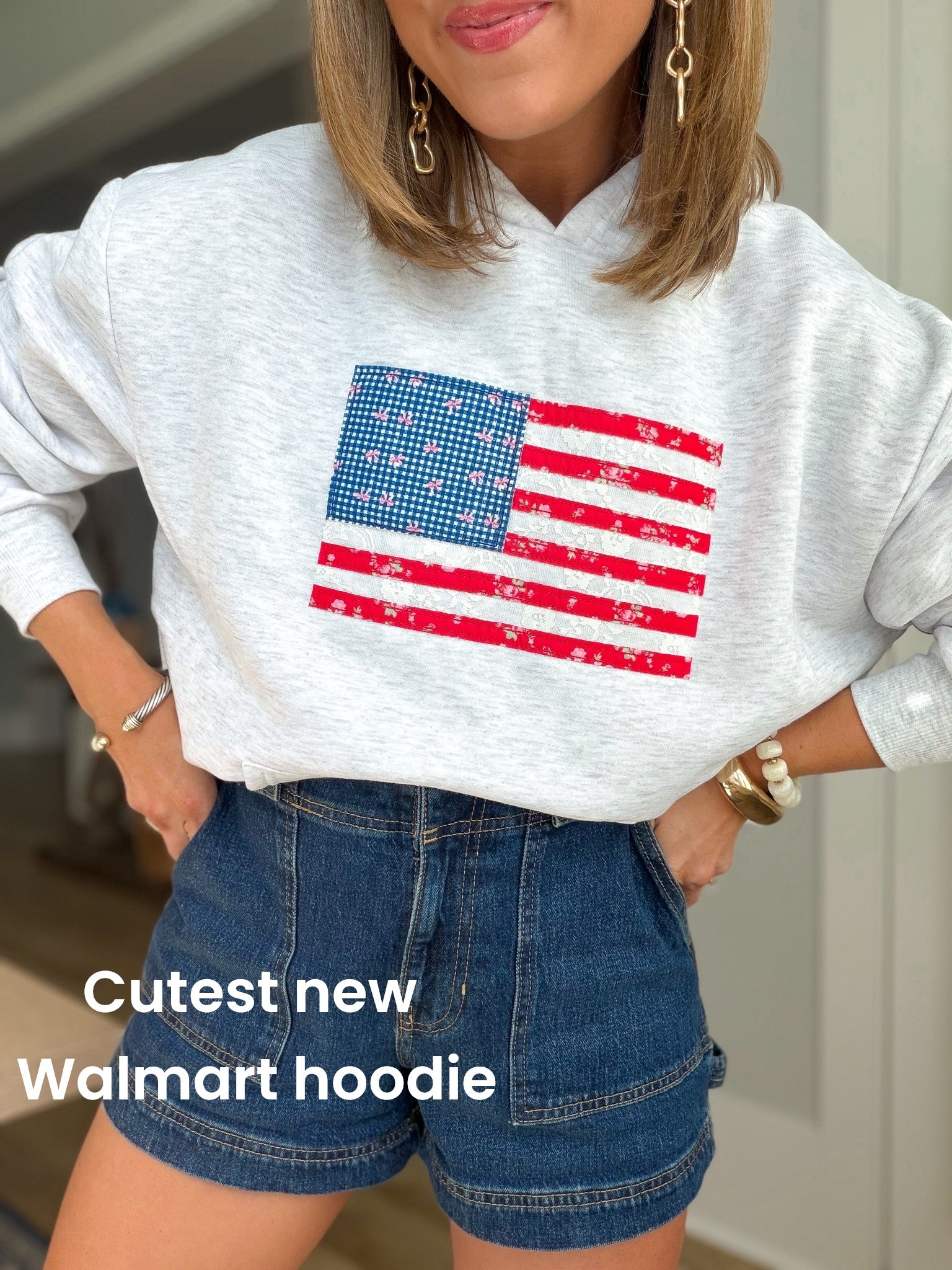 Red, white, and cute! ❤️🤍💙 This Walmart fashion new arrival hoodie is giving all the patriotic summer vibes with the sweetest floral American flag detail. Paired with dark wash denim shorts, it’s the perfect outfit for Fourth of July celebrations, backyard BBQs, fireworks, lake days, and cool summer nights.

✨ Lightweight hoodie
✨ Adorable floral flag graphic
✨ Easy-to-style denim shorts
✨ Perfect for summer holidays and everyday casual wear

#WalmartFashion #WalmartFinds #SummerStyle #FourthOfJulyOutfit #PatrioticStyle #DenimShorts #CasualSummerOutfit #AffordableFashion #WalmartNewArrivals #SummerFashion #EverydayStyle #OOTD #AmericanFlagStyle #FashionFinds

#LTKootd #LTKPetite