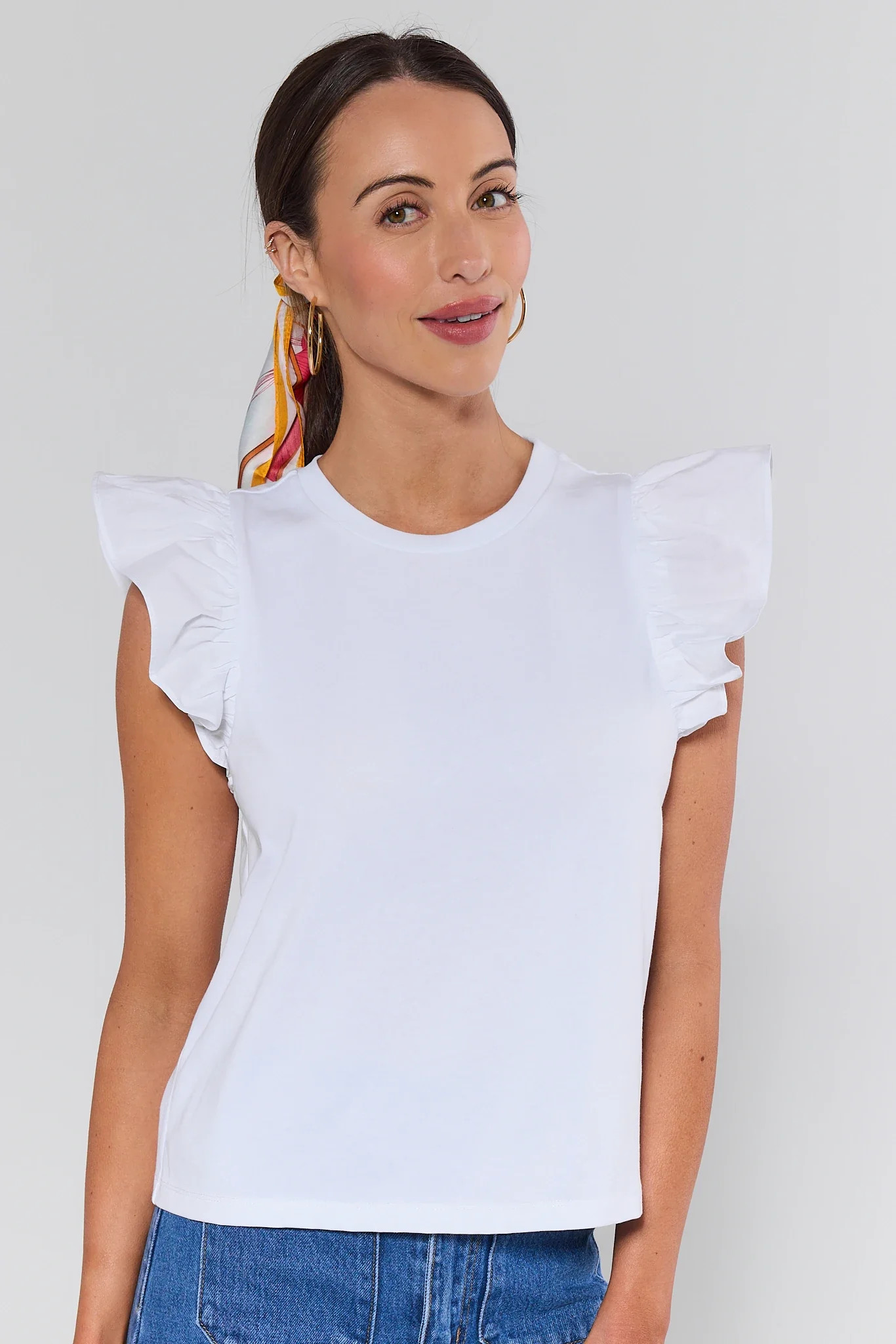 Meryl White Flutter Sleeve Top | Avara