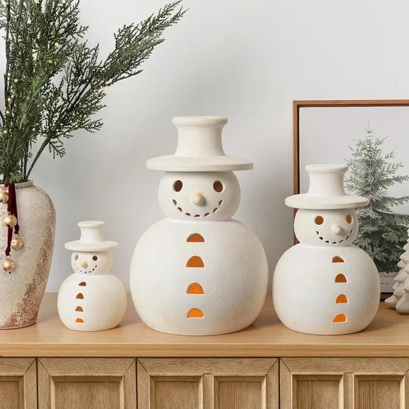 Christmas Decorations - Handmade resin Snowman Figurines - White Clay Winter Decor Holiday Rustic... | Walmart (US)