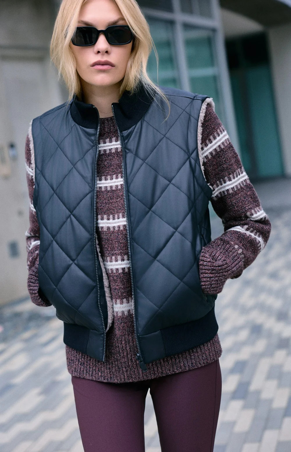 Atlas Faux Leather Quilted Reversible Vest | Black | Alp N Rock