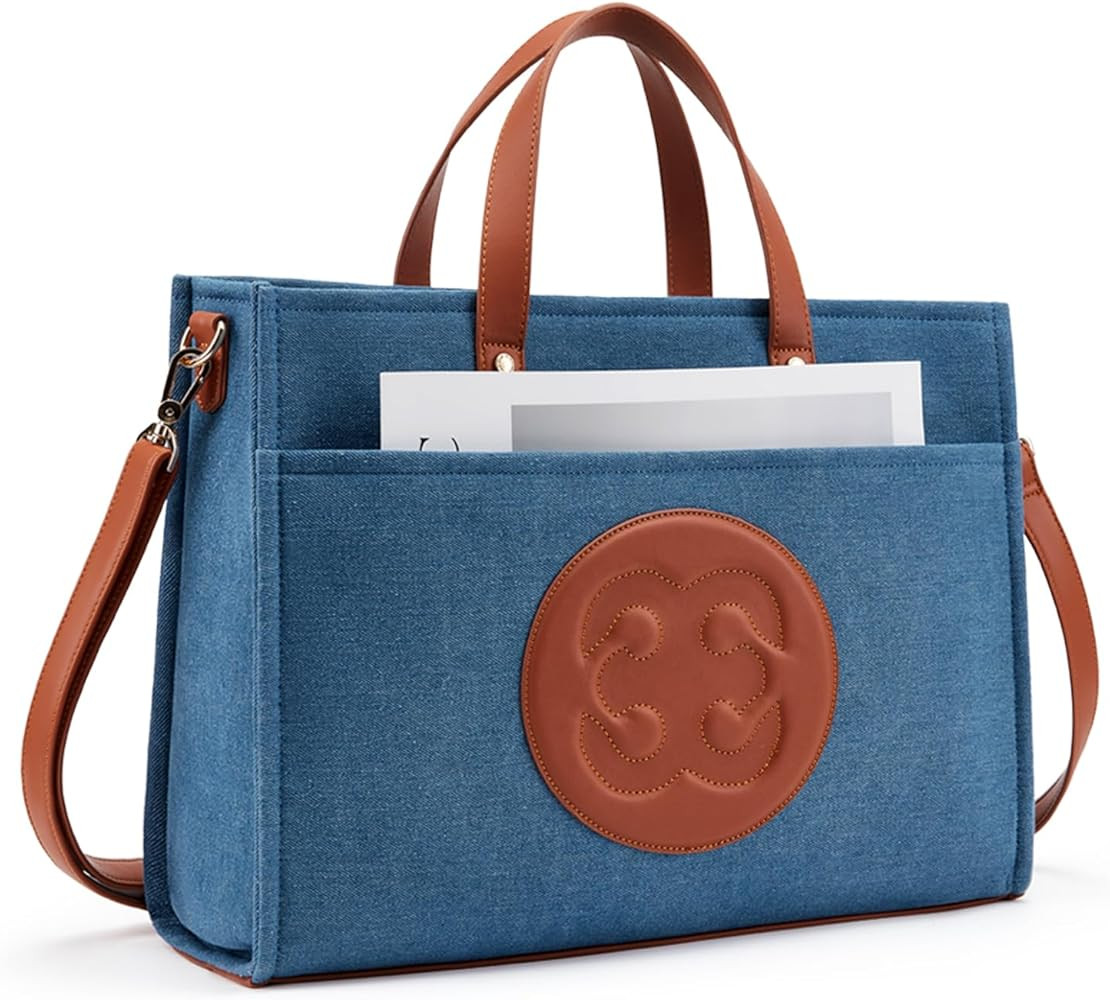 Missnine Tote Bag for Women Denim Teacher Bag Casual Work Bags 15.6 inch Shoulder Bag for Office ... | Amazon (US)