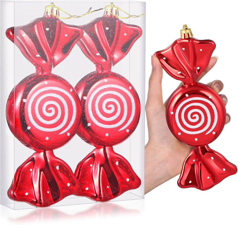Aoriher 2 Pcs 7.6" Large Christmas Candy Ornaments Hanging Glitter Candy Cane Ornaments Large Chr... | Amazon (US)