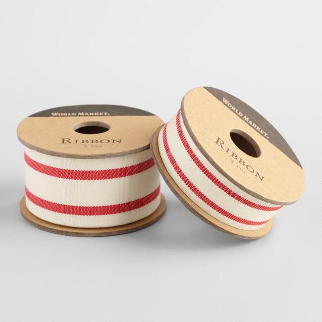 Red Ticking Stripe Woven Ribbon | World Market