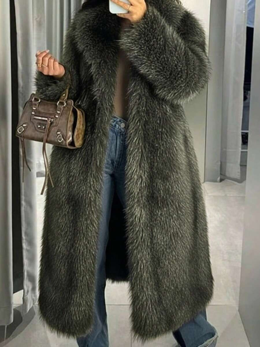 Women's Dyed Tip Long Faux Fur Lapel Casual Jacket | SHEIN