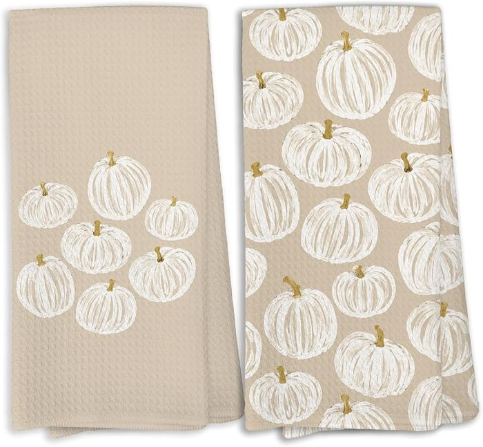 Beige Fall Pumpkin Kitchen Towels Set of 2, Autumn Kitchen Bathroom Decor, Minimalist Modern Fall... | Amazon (US)
