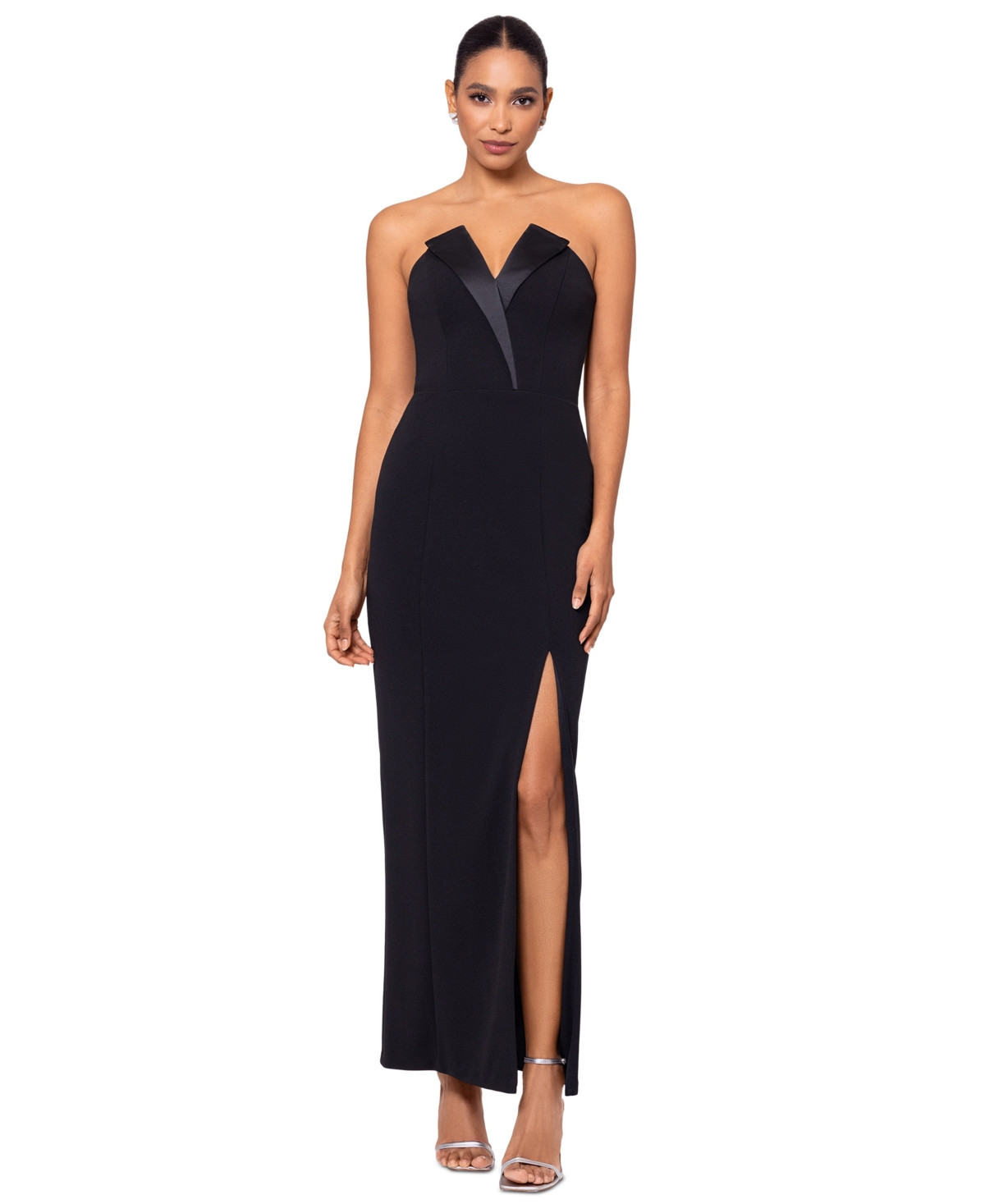 Betsy & Adam Strapless Tuxedo Gown - Black | Macy's