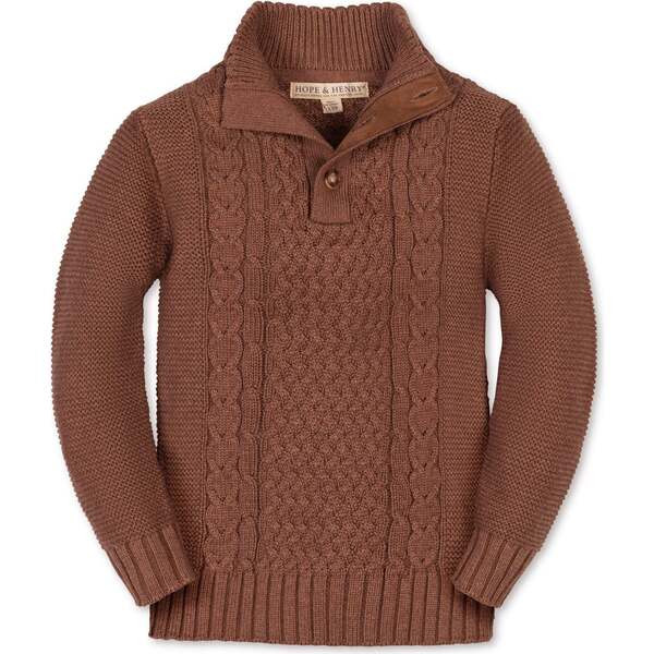 Organic Mock Neck Cable Sweater, Cinnamon Heather | Maisonette